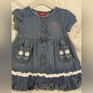 Vintage Guess Blue Ruffled Denim Sundress with Puff Cap Sleeves